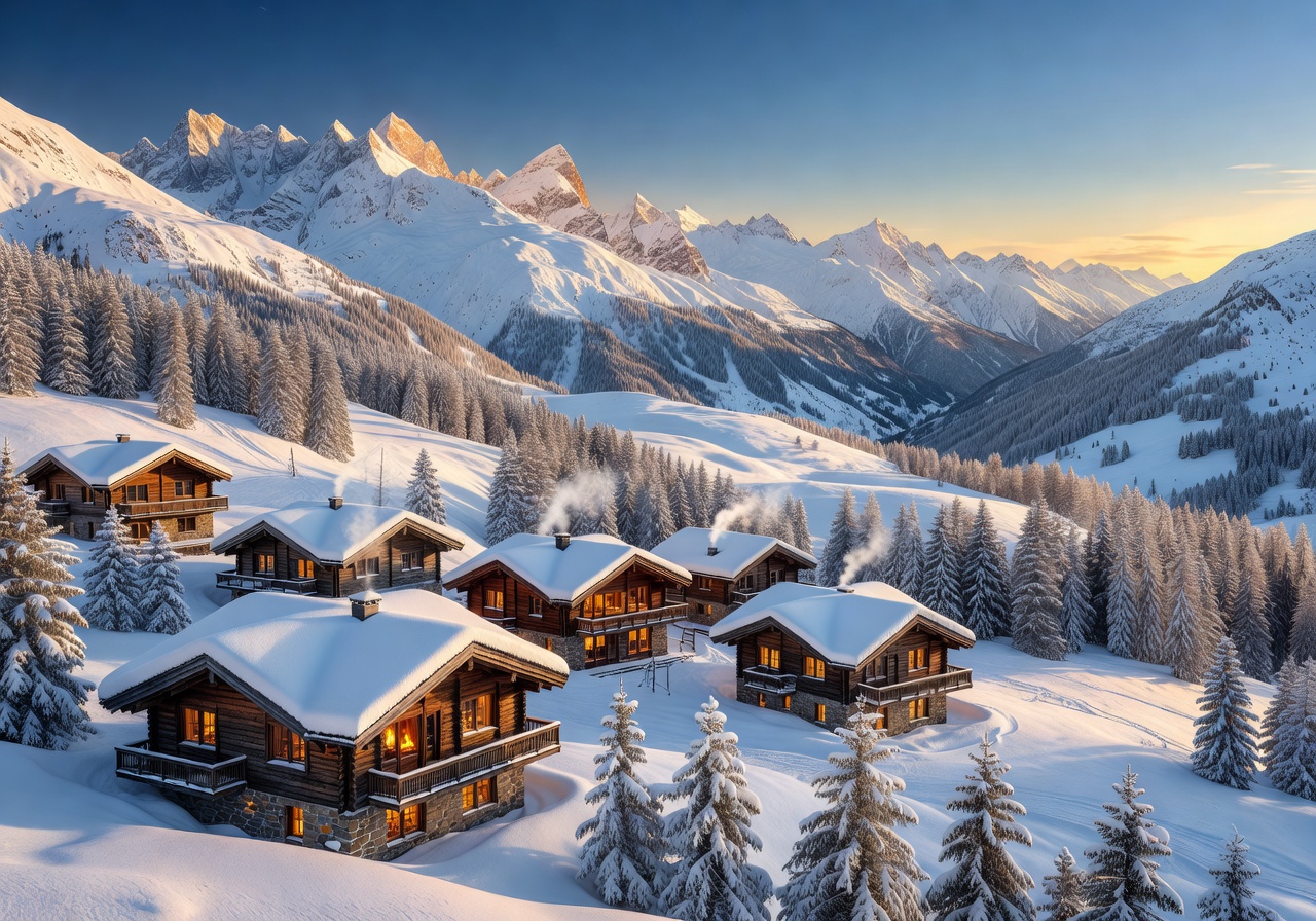 Luxurious Alpine Elite Resort in Switzerland surrounded by snow