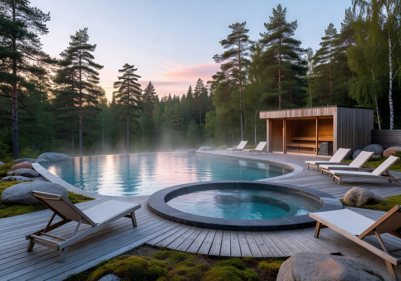 Nordic Sky Hotel resort pool and spa area in Finland