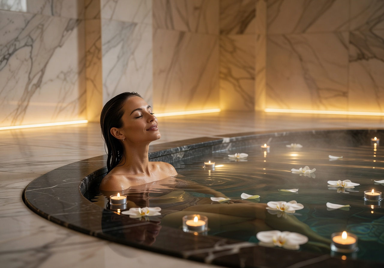 Woman relaxing in a luxurious wellness spa pool